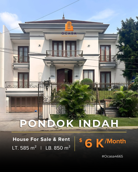 Rumah Siap Huni di Pondok Indah, Jakarta Selatan, LT 585m², Harga 1,25 Miliar /tahun